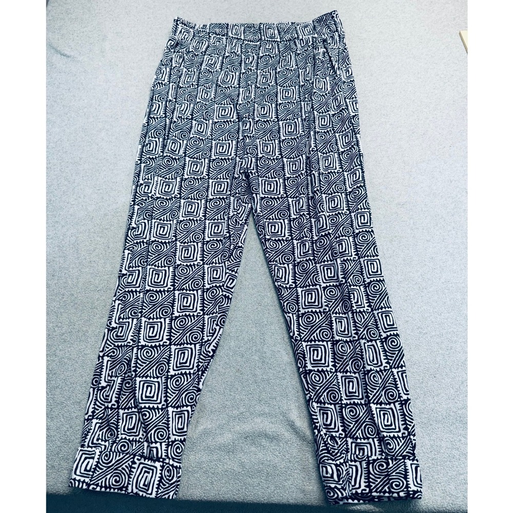 Uniti Tribal Geometric Pants Womens 3X White Black Stretch Elastic Waist Tapered